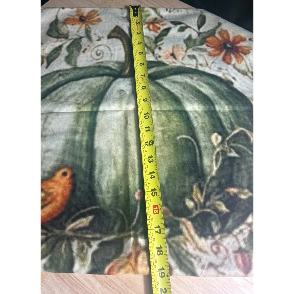 Autumn Green Pumpkin Bird Floral set of 4 Velvet Throw Pillow Covers 18x18‎